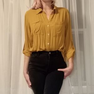 Mustard Long Sleeved Button Down Collared Blouse